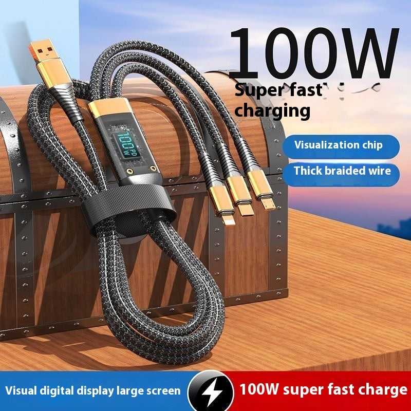 Woven Three-in-one Charging Strip Line Digital Display Phone Fast Charge Lines